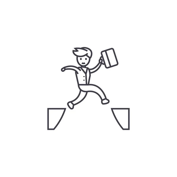 Springen über Vektorzeilensymbol, Zeichen, Abbildung im Hintergrund, editierbare Striche — Stockvektor