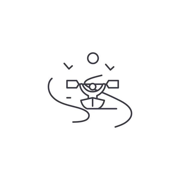 Kajakpaddling vektor ikon, tecken, illustration på bakgrund, redigerbara stroke — Stock vektor