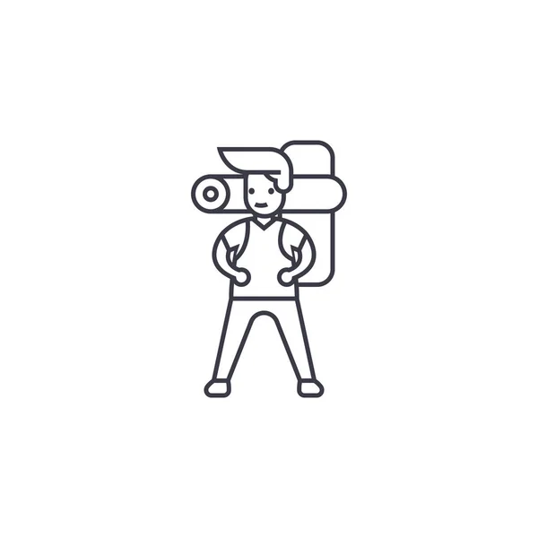 Человек, идущий в кемпинге векторная икона, знак, иллюстрация на заднем плане, съедобные поглаживания — стоковый вектор