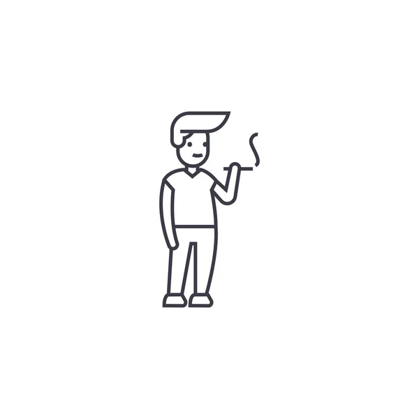Homem fumando vetor ícone de linha, sinal, ilustração em segundo plano, traços editáveis — Vetor de Stock