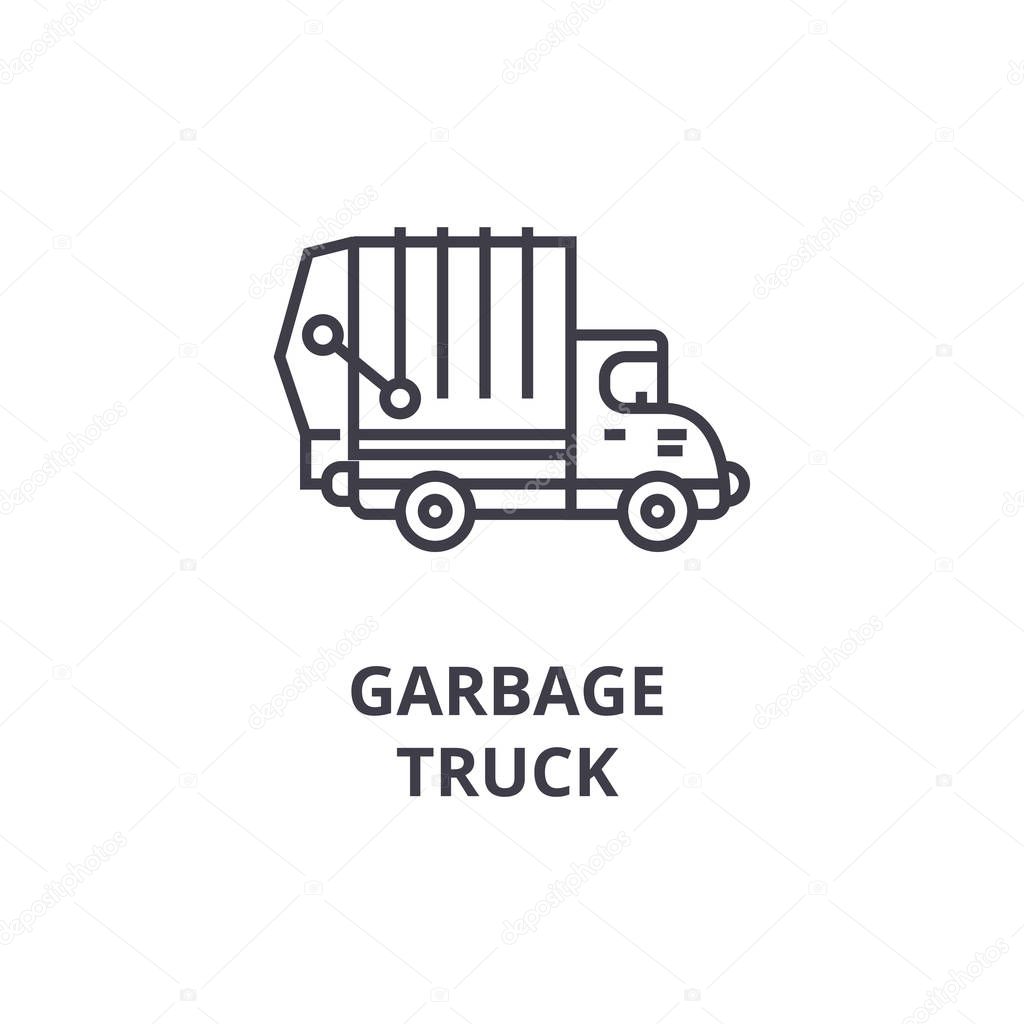 garbage truck vector line icon, sign, illustration on background, editable strokes