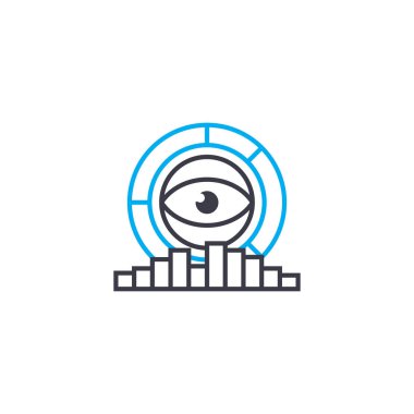 Analitik araştırma sistemi vektör ince çizgi kontur simgesini. Analitik araştırma sistem anahat illüstrasyon, doğrusal işaret, sembol kavramı.