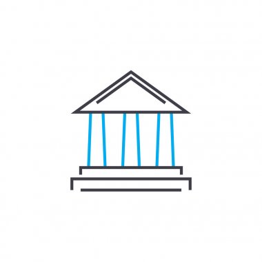 Finansal kurum vektör ince çizgi kontur simgesini. Finansal kurum anahat illüstrasyon, doğrusal işaret, sembol kavramı.