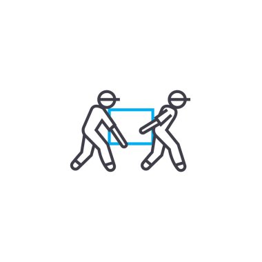 Yükleyici vektör ince çizgi kontur simgesini. Yükleyici anahat illüstrasyon, doğrusal işaret, sembol kavramı.