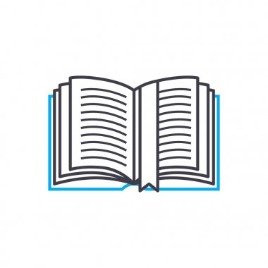 Kitap vektör ince çizgi kontur simgesini içinde yer imi. Yer imi kitap anahat illüstrasyon, doğrusal işaret, sembol kavramı.