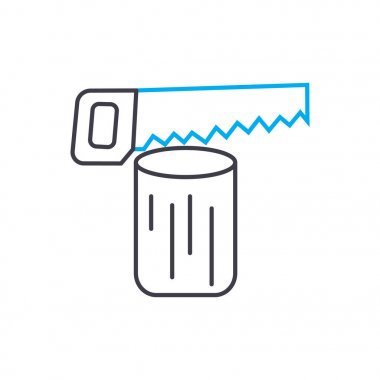 Ahşap çalışma vektör ince çizgi kontur simgesini. Ahşap çalışma anahat illüstrasyon, doğrusal işaret, sembol kavramı.