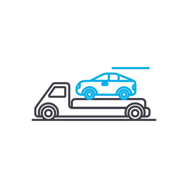 Transporte de carros vetor ícone traço de linha fina. Transporte de carros ilustração esboço, sinal linear, conceito de símbolo . — Vetor de Stock