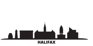 Kanada, Halifax şehri silueti izole edilmiş vektör çizimi. Kanada ve Halifax siyah şehirlere seyahat ediyor
