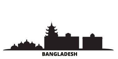 Bangladeş, Chittagong şehri silueti izole edilmiş vektör çizimi. Bangladeş, Chittagong siyah şehir manzarası