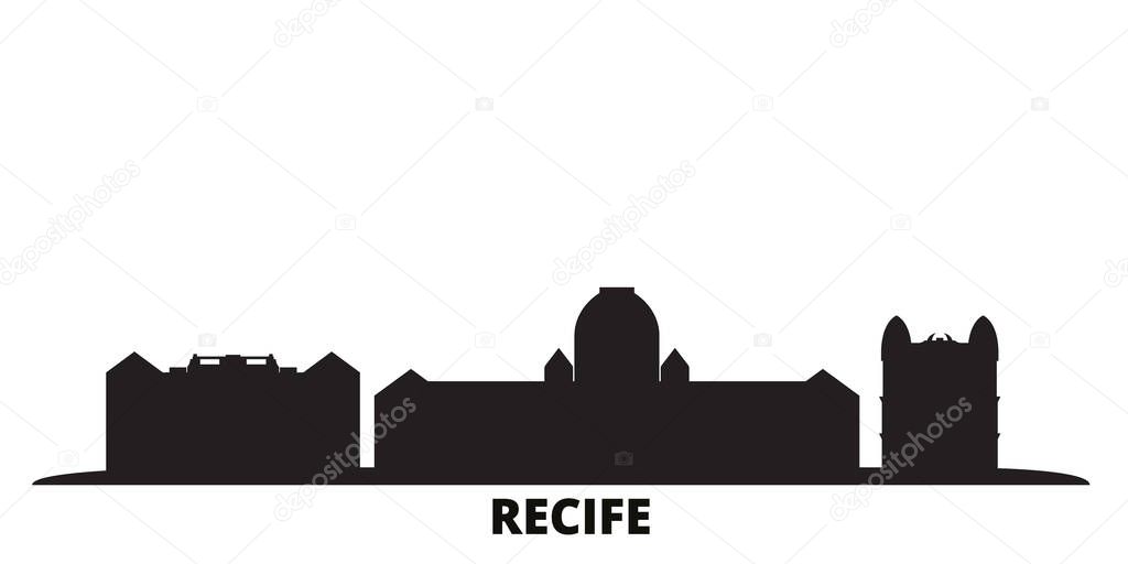 Brazil , Recife city skyline isolated vector illustration. Brazil , Recife travel black cityscape