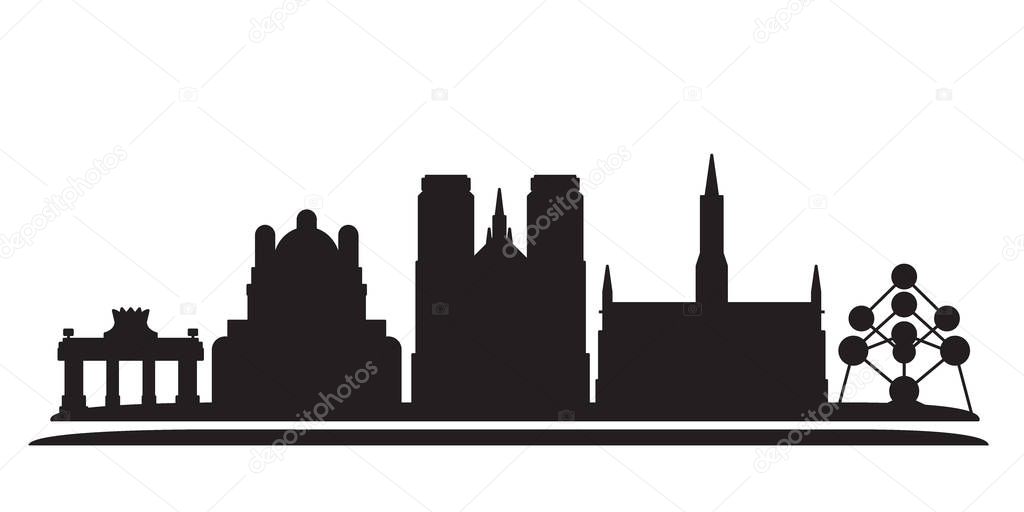 Belgium, Brussel city skyline isolated vector illustration. Belgium, Brussel travel black cityscape