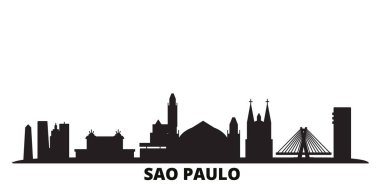 Brezilya, Sao Paulo şehrinin silueti izole edilmiş vektör çizimi. Brezilya ve Sao Paulo siyah şehir manzarası ile seyahat ediyor