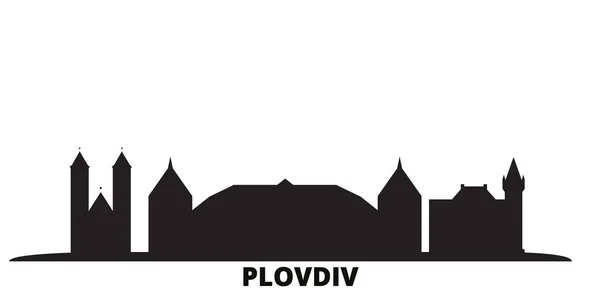 Bulgarien, Plovdiv stad skyline isolerad vektor illustration. Bulgarien, Plovdiv resor svart stadsbild — Stock vektor