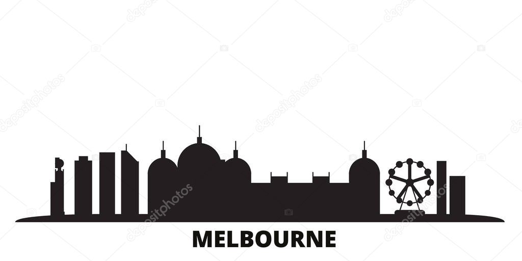 Australia, Melbourne City city skyline isolated vector illustration. Australia, Melbourne City travel black cityscape