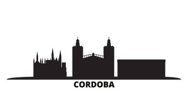 Arjantin, Cordoba şehrinin silueti izole edilmiş vektör çizimi. Arjantin ve Cordoba siyah şehirlere seyahat ediyor