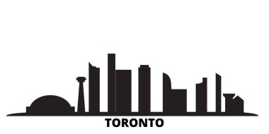 Kanada, Toronto City silueti izole edilmiş vektör çizimi. Kanada ve Toronto Şehri siyah şehir manzarası ile seyahat ediyor