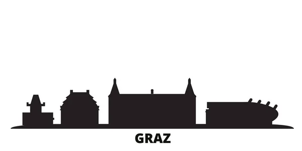 Austria, ciudad de Graz skyline ilustración vectorial aislado. Austria, Graz viajes negro paisaje urbano — Vector de stock