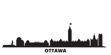 Kanada, Ottawa şehrinin silueti izole edilmiş vektör çizimi. Kanada ve Ottawa siyah şehir manzarası ile seyahat ediyor