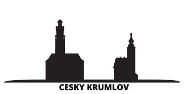 Çek Cumhuriyeti, Cesky Krumlov şehir silueti izole vektör çizimi. Çek Cumhuriyeti ve Cesky Krumlov siyah şehir manzarasında seyahat ediyorlar