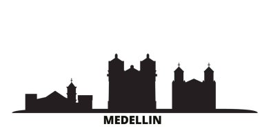 Colombia, Medellin city skyline isolated vector illustration. Colombia, Medellin travel black cityscape