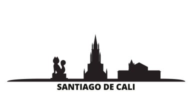 Colombia, Santiago De Cali city skyline isolated vector illustration. Colombia, Santiago De Cali travel black cityscape