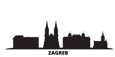 Hırvatistan ve Zagreb 'in ufuk çizgisi izole edilmiş vektör çizimi. Hırvatistan ve Zagreb siyah şehir manzarası ile seyahat ediyorlar