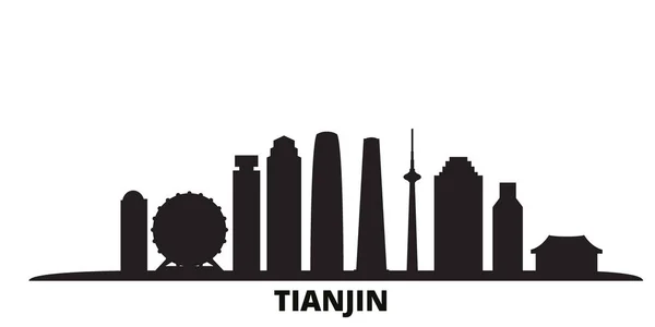 China, Tianjin city skyline isolated vector illustration. China, Tianjin travel black cityscape — Stock Vector