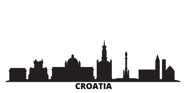 Croacia ciudad skyline ilustración vectorial aislado. Croacia viaje negro paisaje urbano — Vector de stock