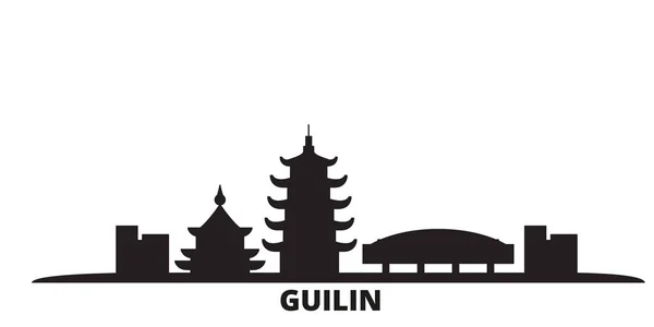 China, ciudad de Guilin skyline ilustración vectorial aislado. China, Guilin viaje negro paisaje urbano — Vector de stock