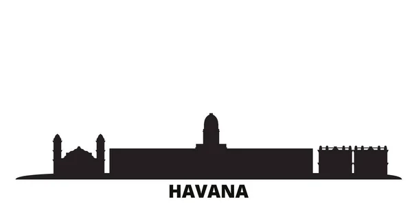 Cuba, Ciudad de La Habana skyline ilustración vectorial aislada. Cuba, Ciudad de La Habana viajes negro paisaje urbano — Vector de stock