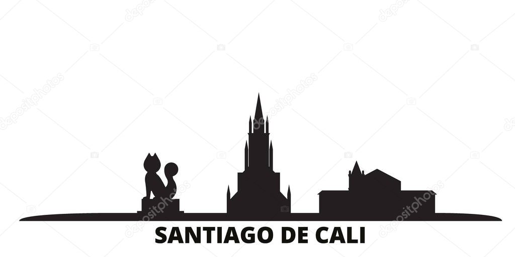 Colombia, Santiago De Cali city skyline isolated vector illustration. Colombia, Santiago De Cali travel black cityscape