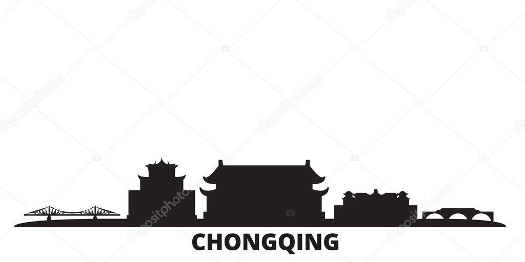 China, Chongqing city skyline isolated vector illustration. China, Chongqing travel black cityscape