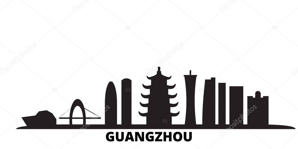 China, Guangzhou City city skyline isolated vector illustration. China, Guangzhou City travel black cityscape