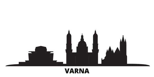 Bulgaria, ciudad de Varna skyline ilustración vector aislado. Bulgaria, Varna viajes negro paisaje urbano — Vector de stock