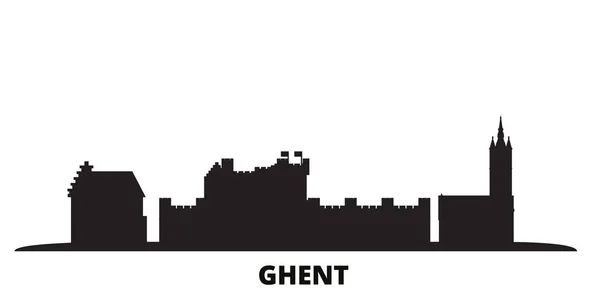 Belgia, Gandawa miasto panorama odizolowany wektor ilustracja. Belgia, Gandawa podróże czarny krajobraz miejski — Wektor stockowy