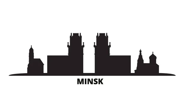 Belarús, ciudad de Minsk skyline ilustración vectorial aislado. Bielorrusia, Minsk viaje negro paisaje urbano — Vector de stock