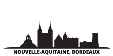 Fransa, Bordeaux şehri silueti izole edilmiş vektör çizimi. Fransa ve Bordeaux siyah şehir manzarası ile seyahat ediyor