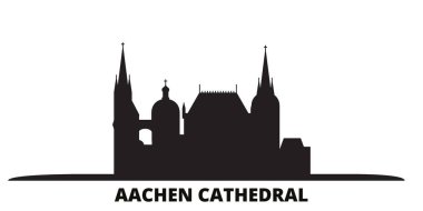 Almanya, Aachen Katedrali ufuk çizgisi izole edilmiş vektör çizimi. Almanya ve Aachen Katedrali siyah şehir manzarası ile seyahat ediyor