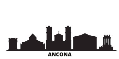 İtalya, Ancona şehrinin silueti izole edilmiş vektör çizimi. İtalya ve Ancona siyah şehir manzarası ile seyahat ediyorlar