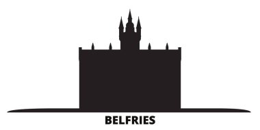 Fransa, Belfries Landmark City silueti izole edilmiş vektör çizimi. Fransa ve Belfries Landmark siyah şehir manzarası ile seyahat ediyor