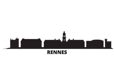 Fransa, Rennes şehri silueti izole vektör çizimi. Fransa ve Rennes siyah şehir manzarası ile seyahat ediyor