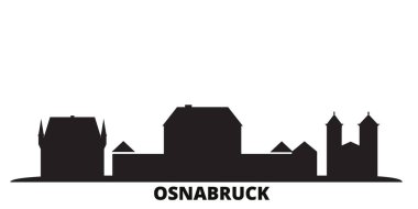 Almanya, Osnabruck şehri silueti izole edilmiş vektör çizimi. Almanya ve Osnabruck siyah şehirlere seyahat ediyor