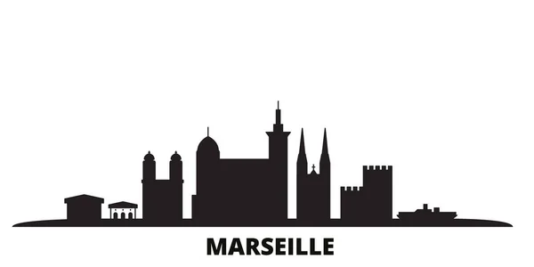 Francia, Marsiglia skyline città isolato illustrazione vettoriale. Francia, Marsiglia viaggi paesaggio urbano nero — Vettoriale Stock