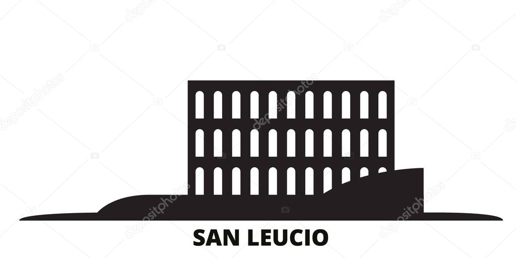 Italy, San Leucio city skyline isolated vector illustration. Italy, San Leucio travel black cityscape