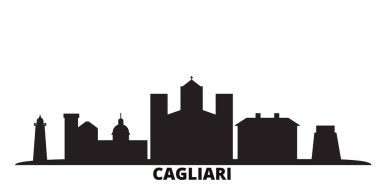 İtalya, Cagliari şehri silueti izole edilmiş vektör çizimi. İtalya ve Cagliari siyah şehir manzarası ile seyahat ediyorlar
