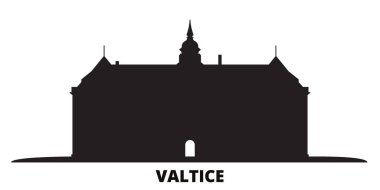 Çek Cumhuriyeti, Valtice şehir silueti izole edilmiş vektör çizimi. Çek Cumhuriyeti ve Valtice siyah şehir manzarası ile seyahat ediyor