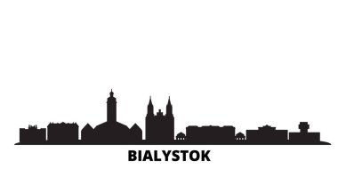 Polonya, Bialystok şehri silueti izole edilmiş vektör çizimi. Polonya ve Bialystok siyah şehir manzarası ile seyahat ediyor