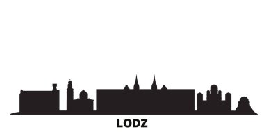 Polonya, Lodz şehri silueti izole edilmiş vektör çizimi. Polonya ve Lodz siyah şehir manzarası ile seyahat ediyor