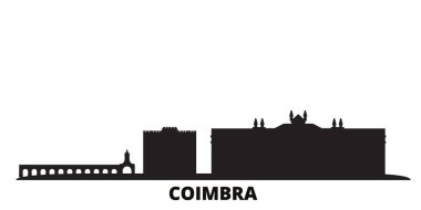 Portekiz, Coimbra şehrinin ufuk çizgisi izole edilmiş vektör çizimi. Portekiz ve Coimbra siyah şehir manzarası ile seyahat ediyor