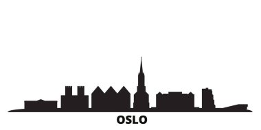 Norveç, Oslo şehri silueti izole vektör çizimi. Norveç ve Oslo siyah şehirlerde seyahat ediyor